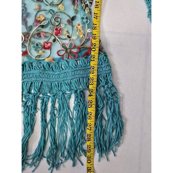 ASHA Boho Embroidered Mesh Top Crochet Fringe Festival Blouse Women’s One Size - Picture 5 of 5